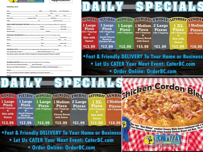 BC Pizza of Belmont Menu