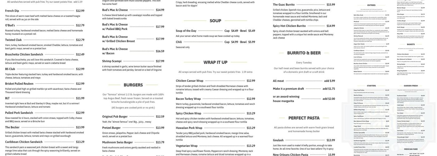 Bud & Stanleys Pub & Grub Menu