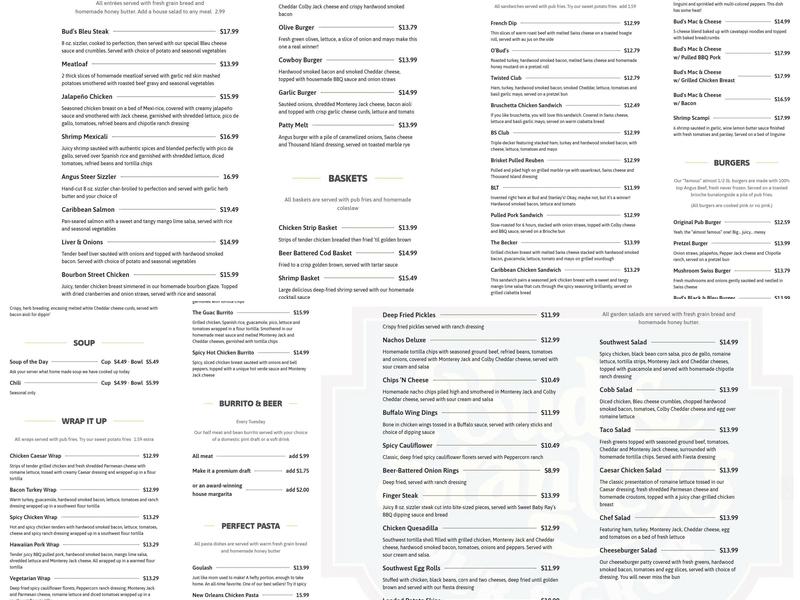 Bud & Stanleys Pub & Grub Menu