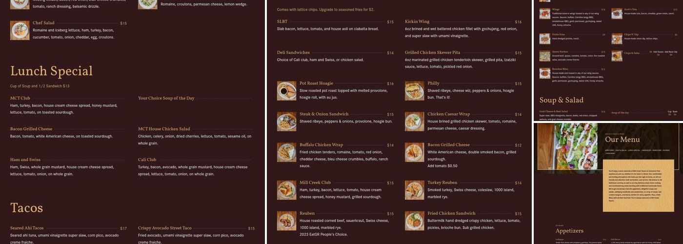 Mill Creek Tavern Menu