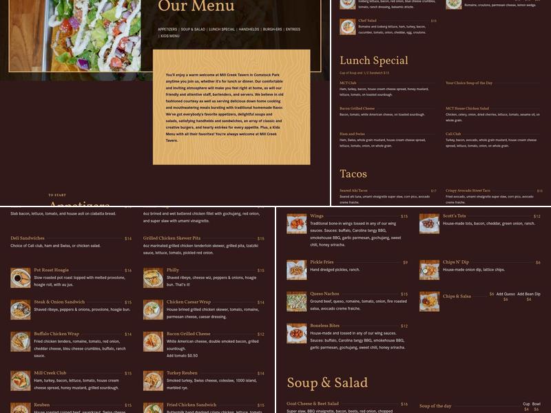 Mill Creek Tavern Menu