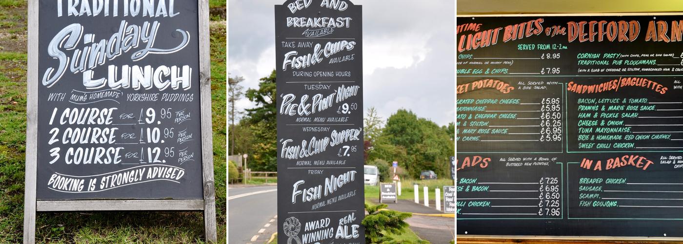 The Defford Arms Menu