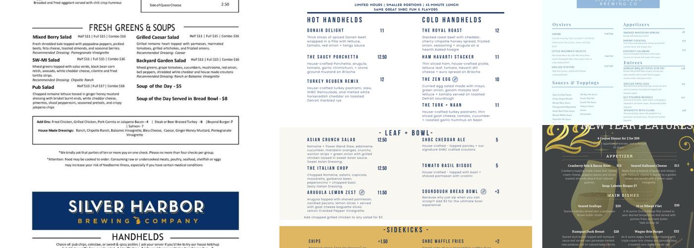 Silver Harbor Brewing Company Menu