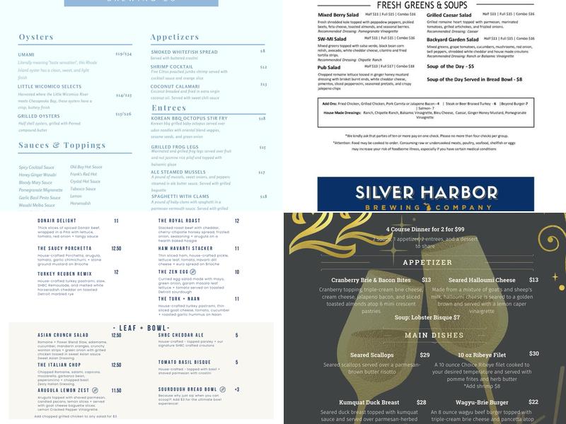 Silver Harbor Brewing Company Menu