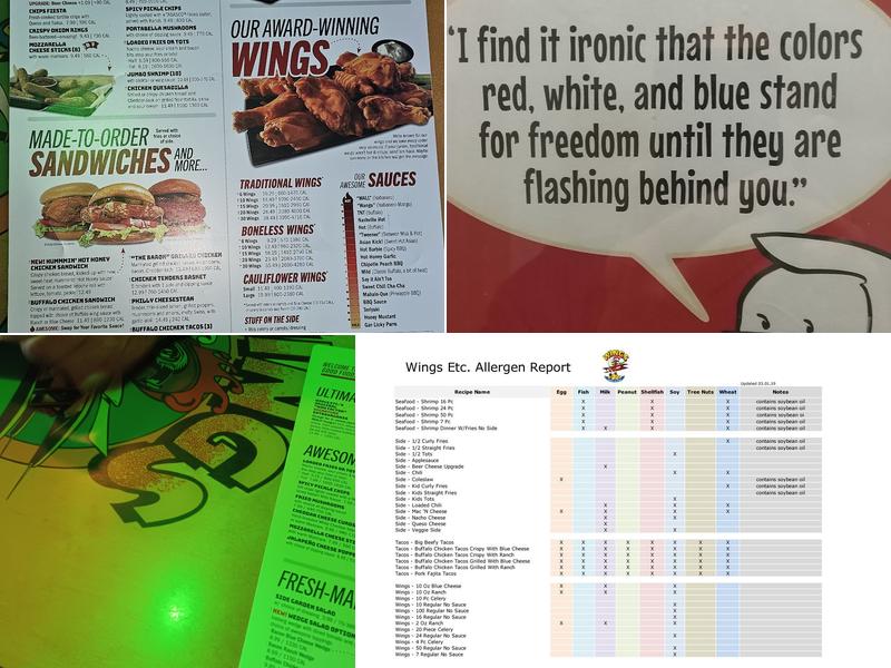 Wings Etc. Menu
