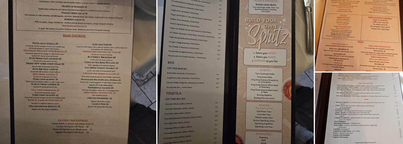 Rosie's Trattoria Menu