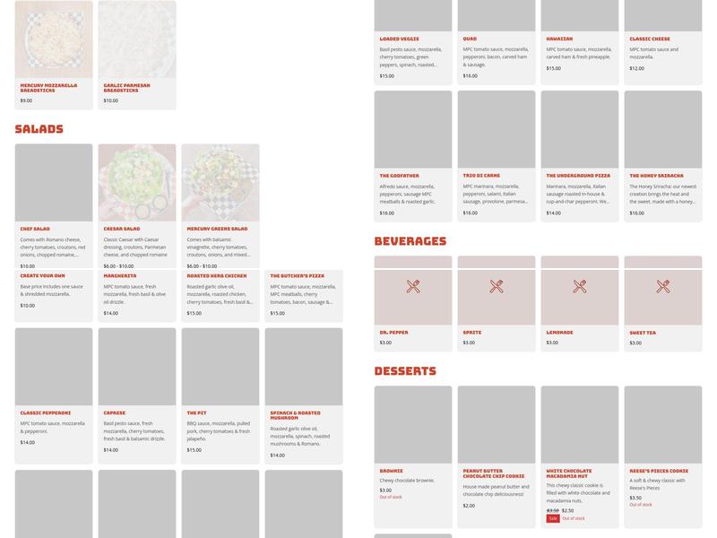 Mercury Pizza Company Menu