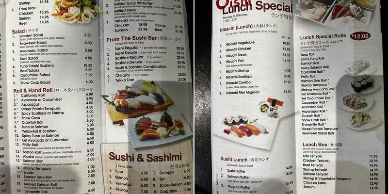Oishi Hibachi & Sushi Bar Menu