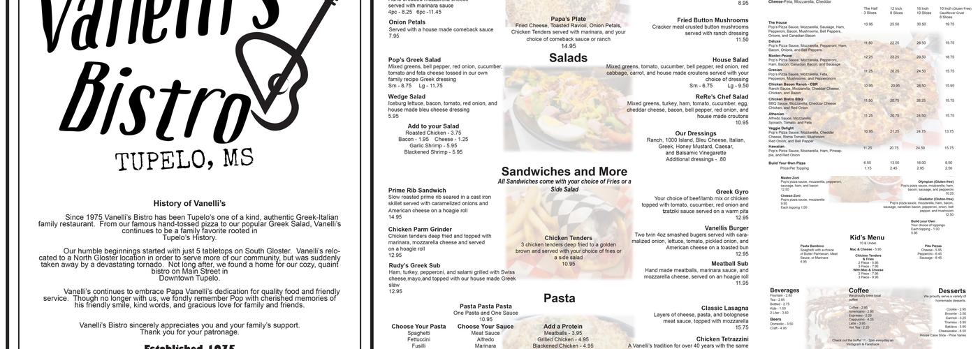 Vanelli's Bistro Menu