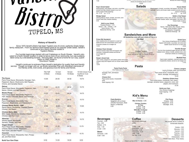 Vanelli's Bistro Menu