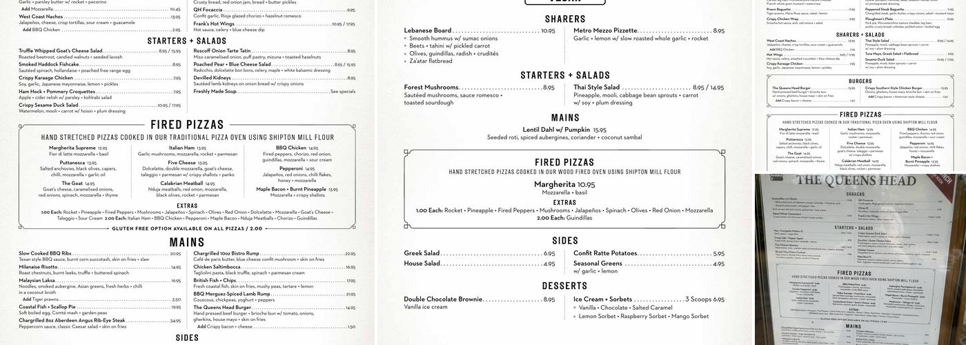 The Queens Head Menu