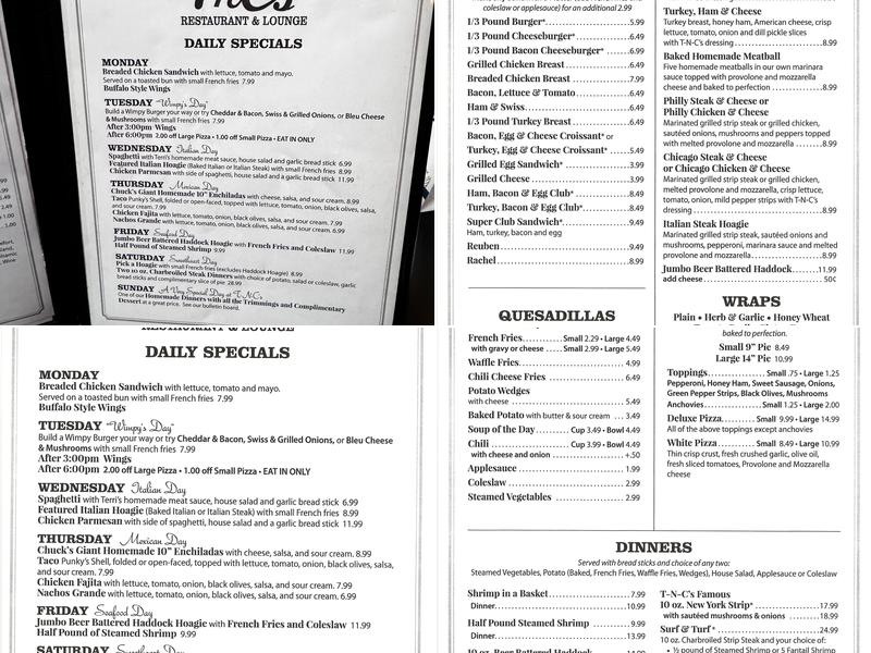 T N C's Lounge Menu