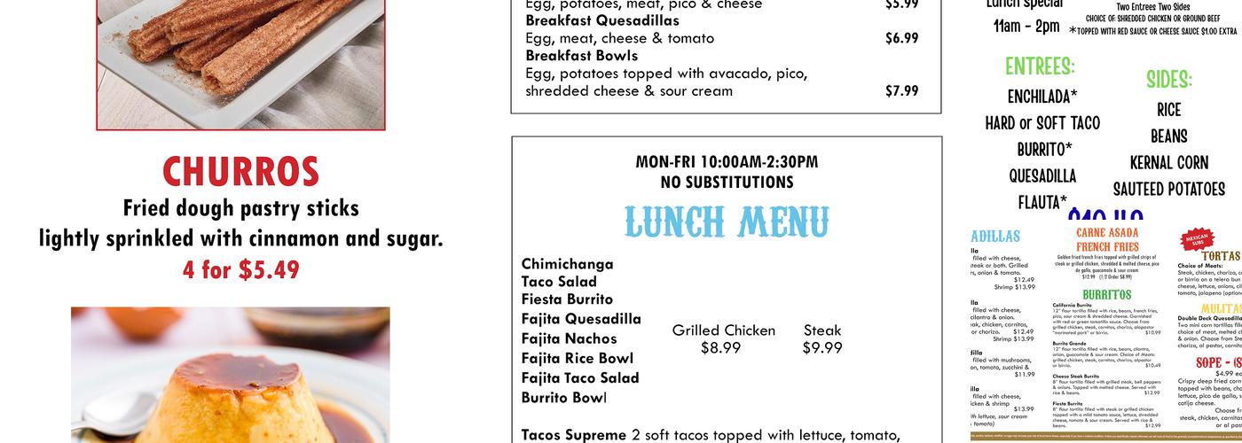 Taco Fiesta fast casual mexican Menu