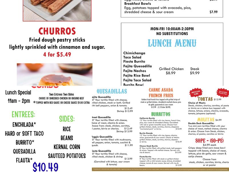 Taco Fiesta fast casual mexican Menu