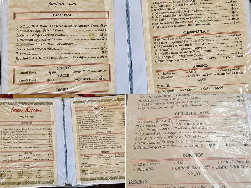 Irma's Kitchen Menu