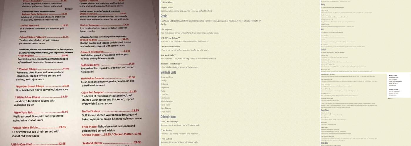 Monte's Steak & Seafood Menu