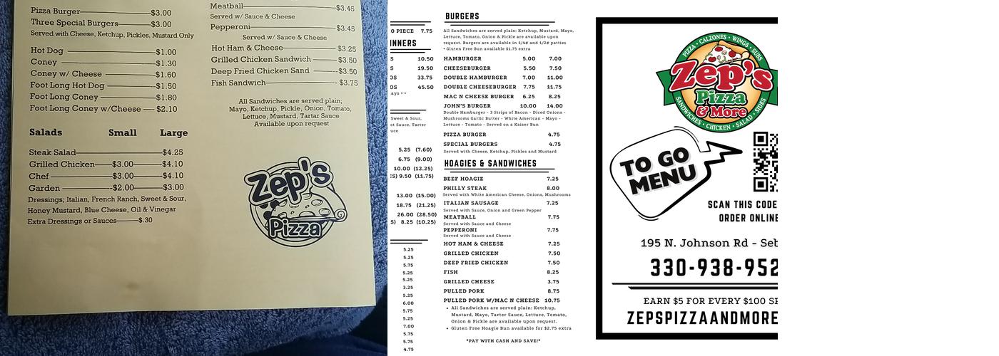 Zep's Pizza Menu