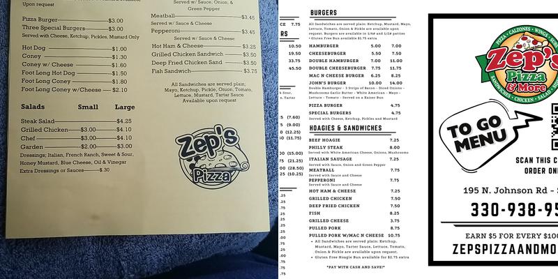 Zep's Pizza Menu