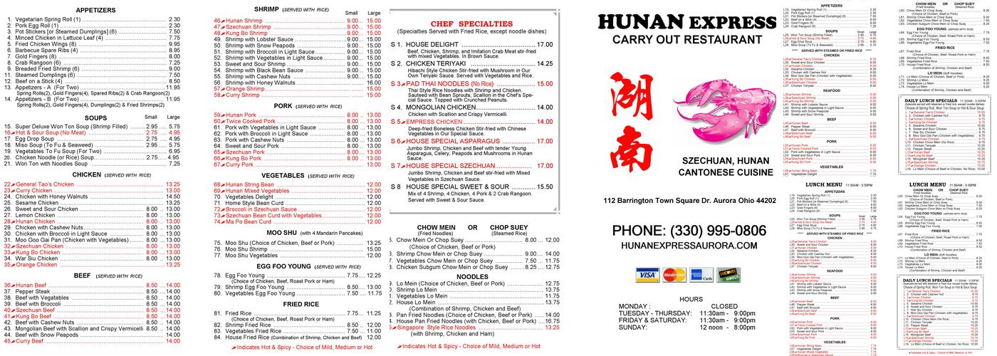 Hunan Express Menu