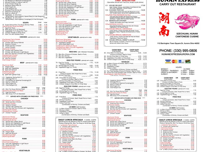 Hunan Express Menu