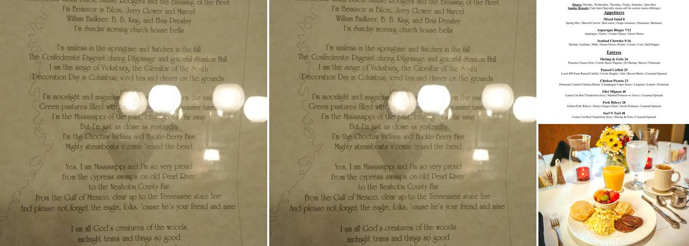 Anchuca Historic Mansion and Inn Menu