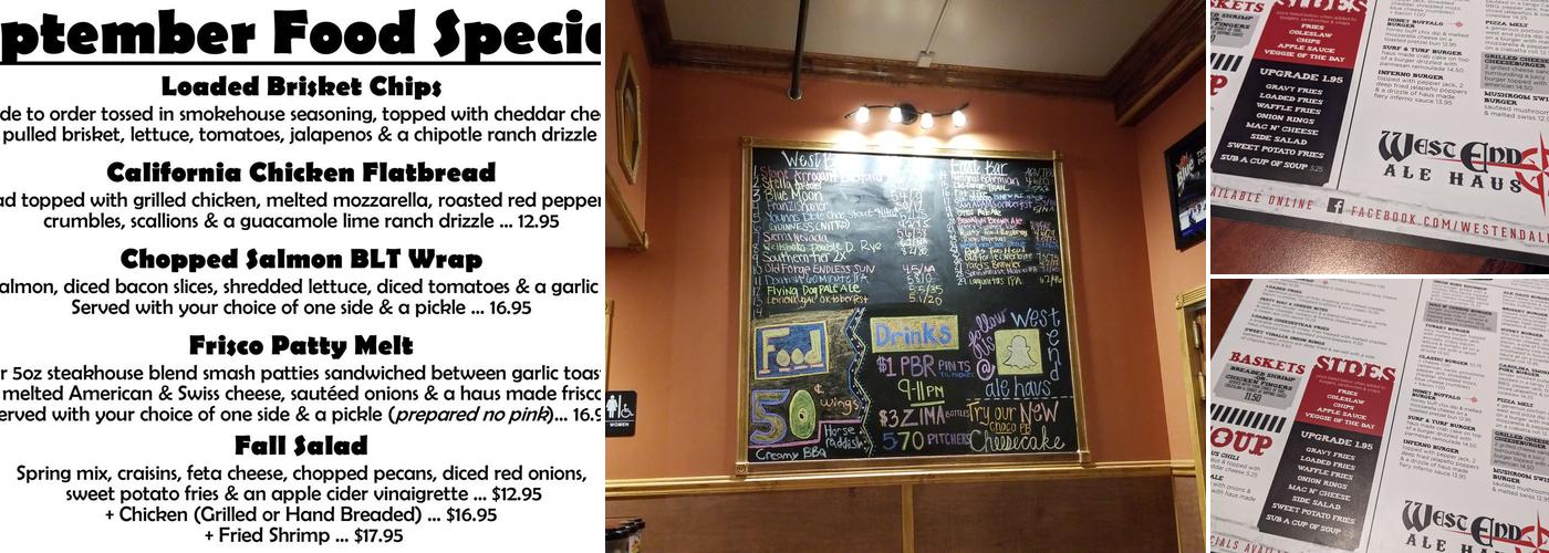 West End Ale Haus Menu