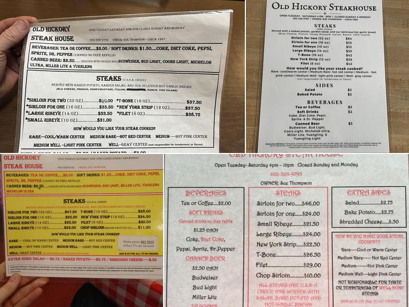 Old Hickory Steak House Menu