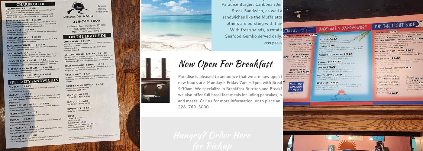 Paradise Deli & Grill Menu