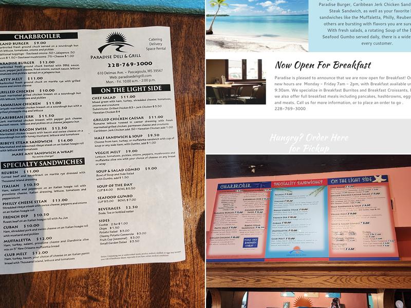 Paradise Deli & Grill Menu