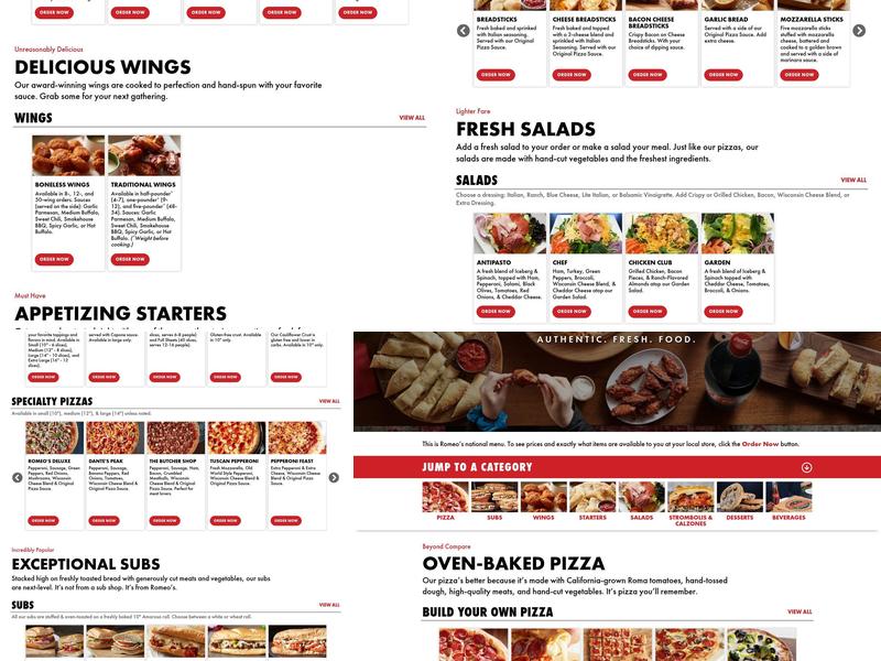 Romeo's Pizza Menu
