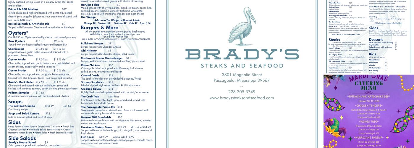 Brady's Steaks and Seafood Menu