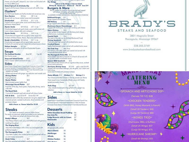 Brady's Steaks and Seafood Menu