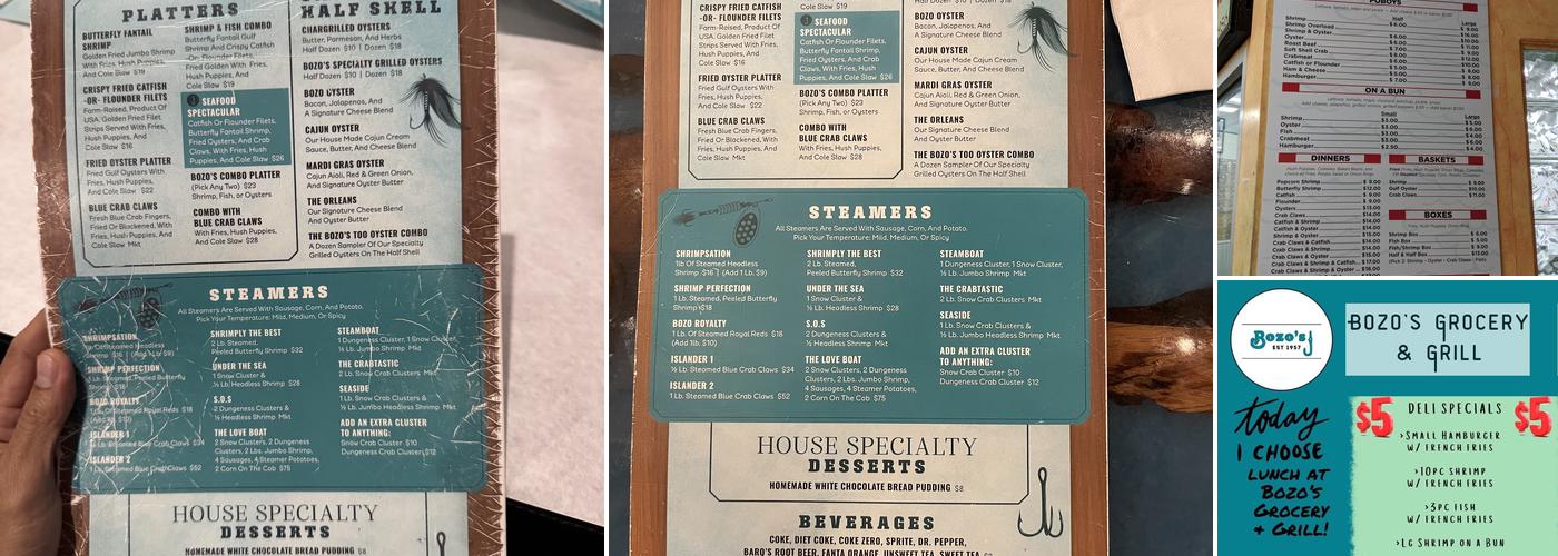 Bozo's Seafood Market Menu