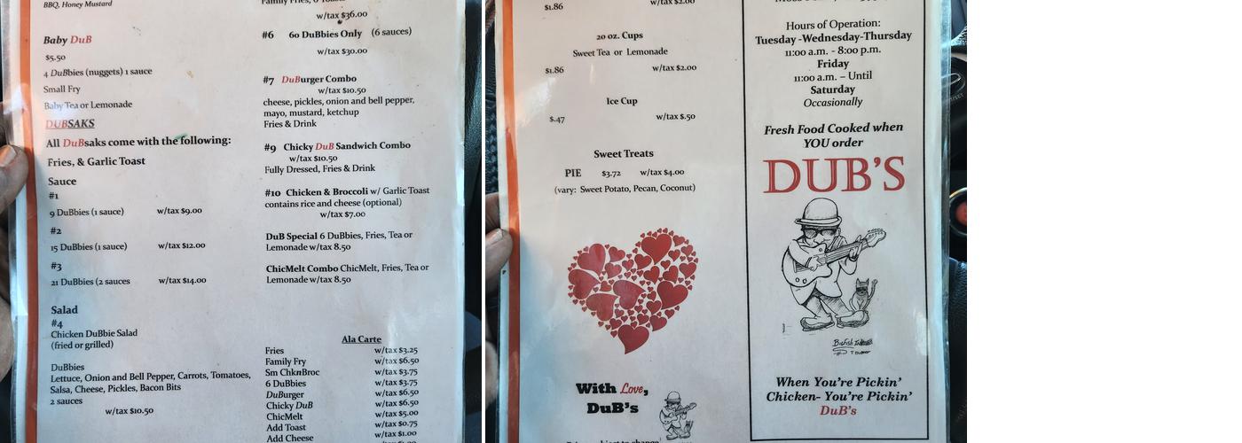 Dubs Menu