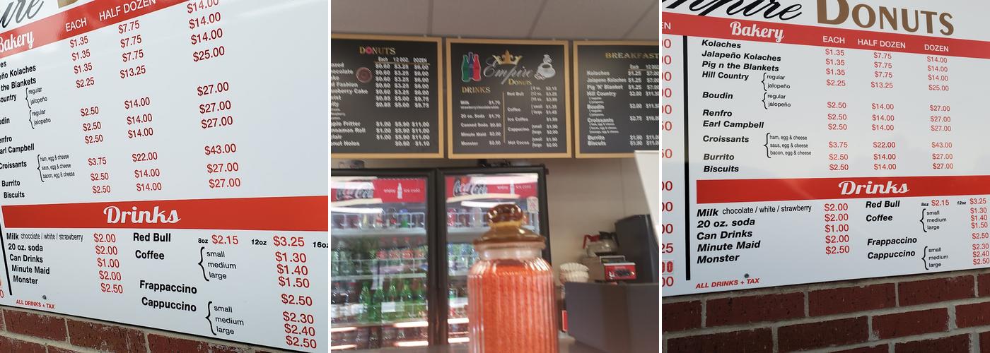 Empire DONUTS Menu