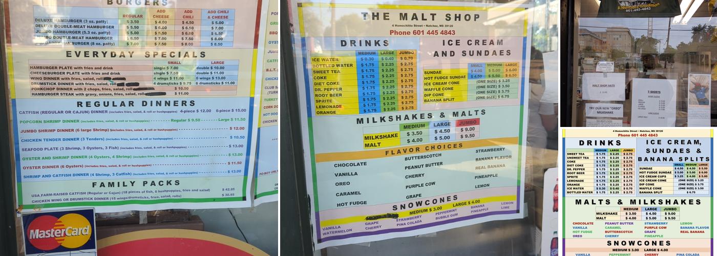 The Malt Shop Menu