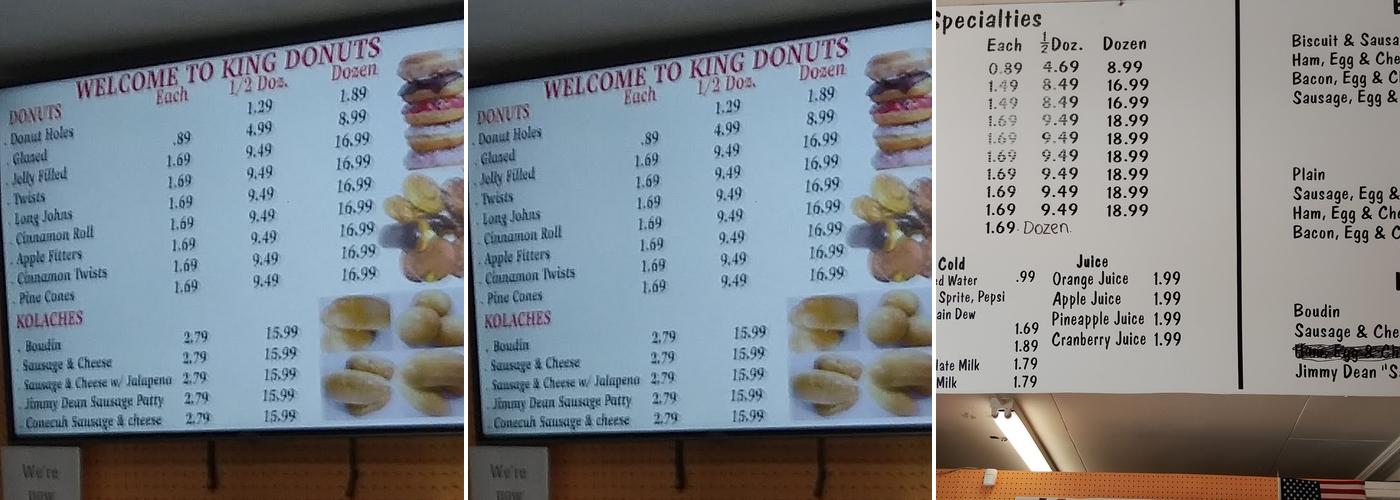 King Donuts Menu