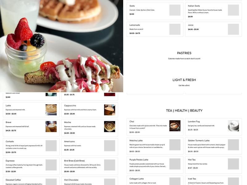 Mockingbird Cafe Menu