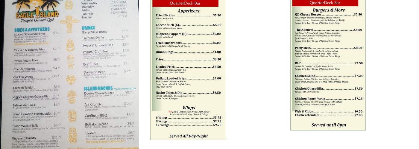 QuarterDeck Bar Menu