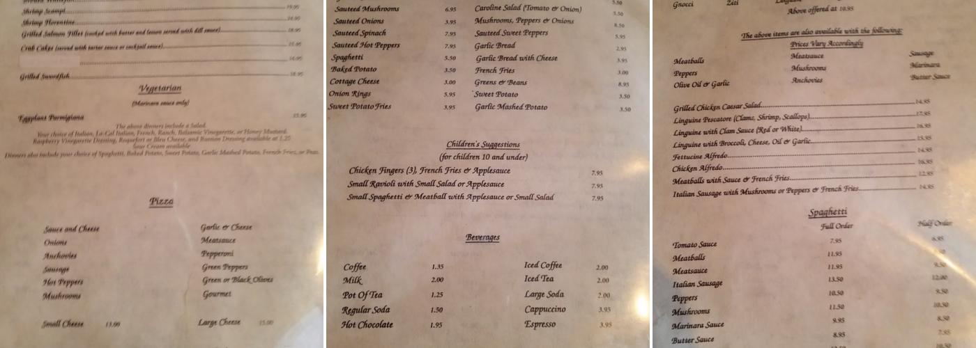 Moretti's Menu