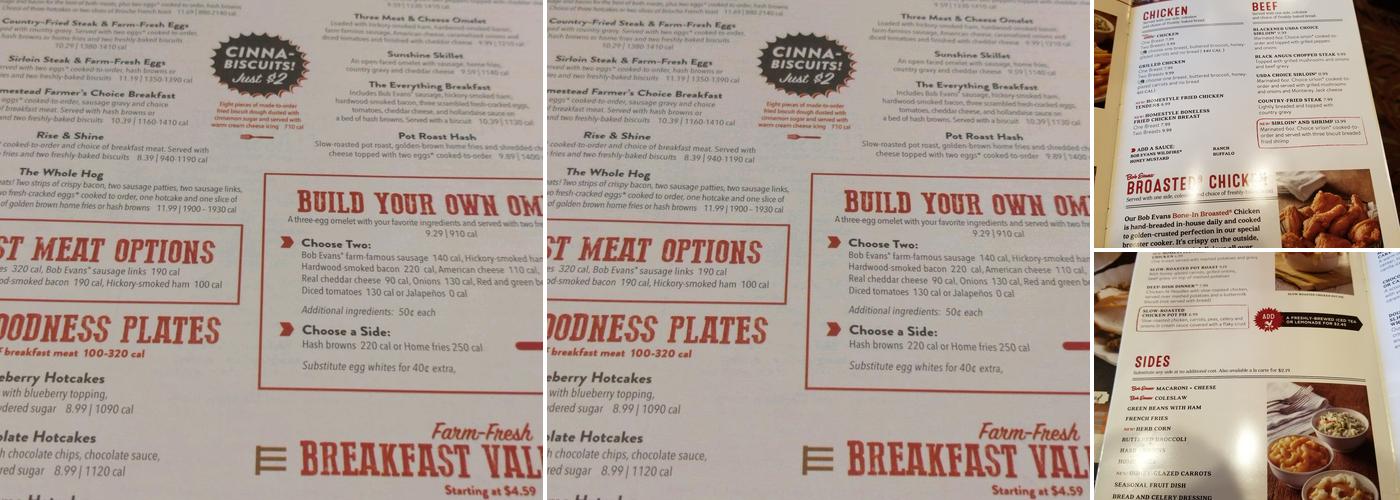 Bob Evans Menu