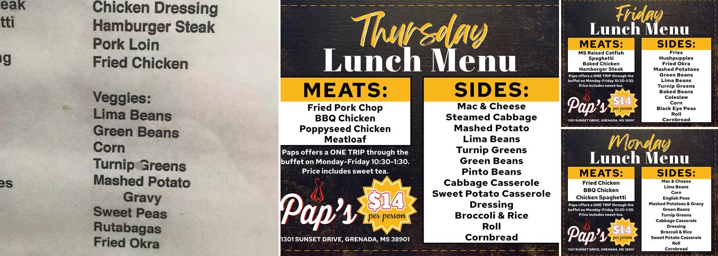 Pap's Fish And Steak Menu