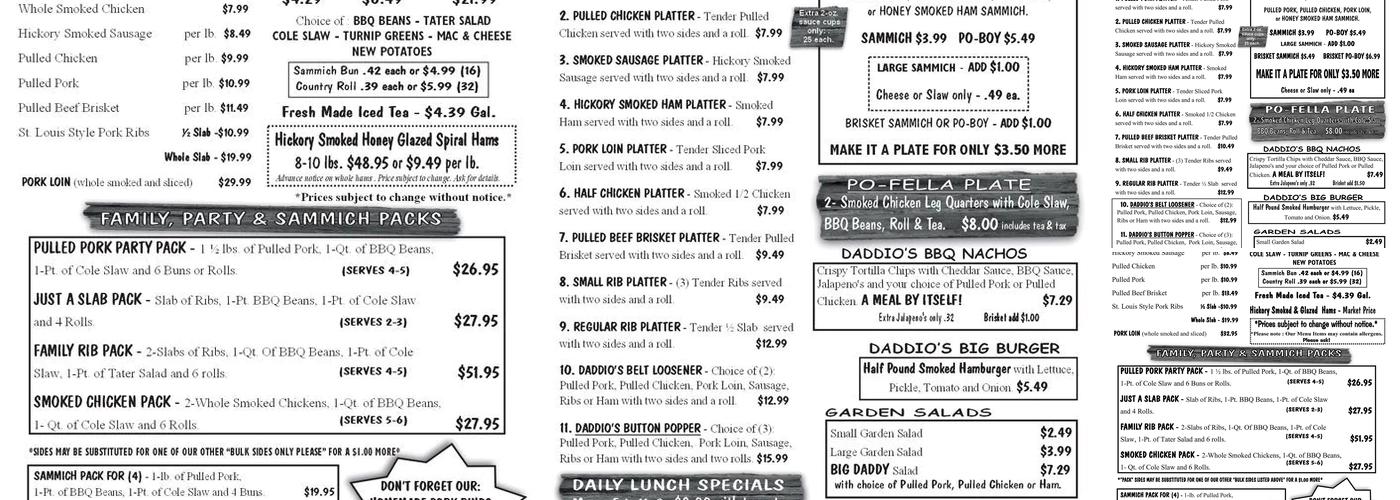 DADDIO'S Down Home BBQ Menu