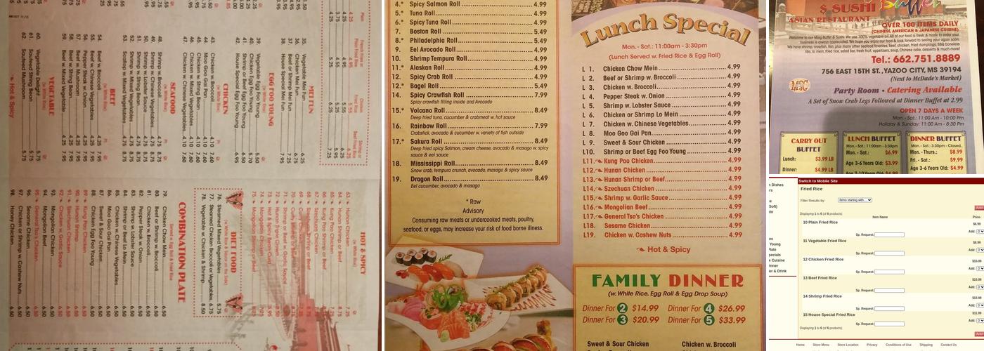 Ming buffet sushi Menu