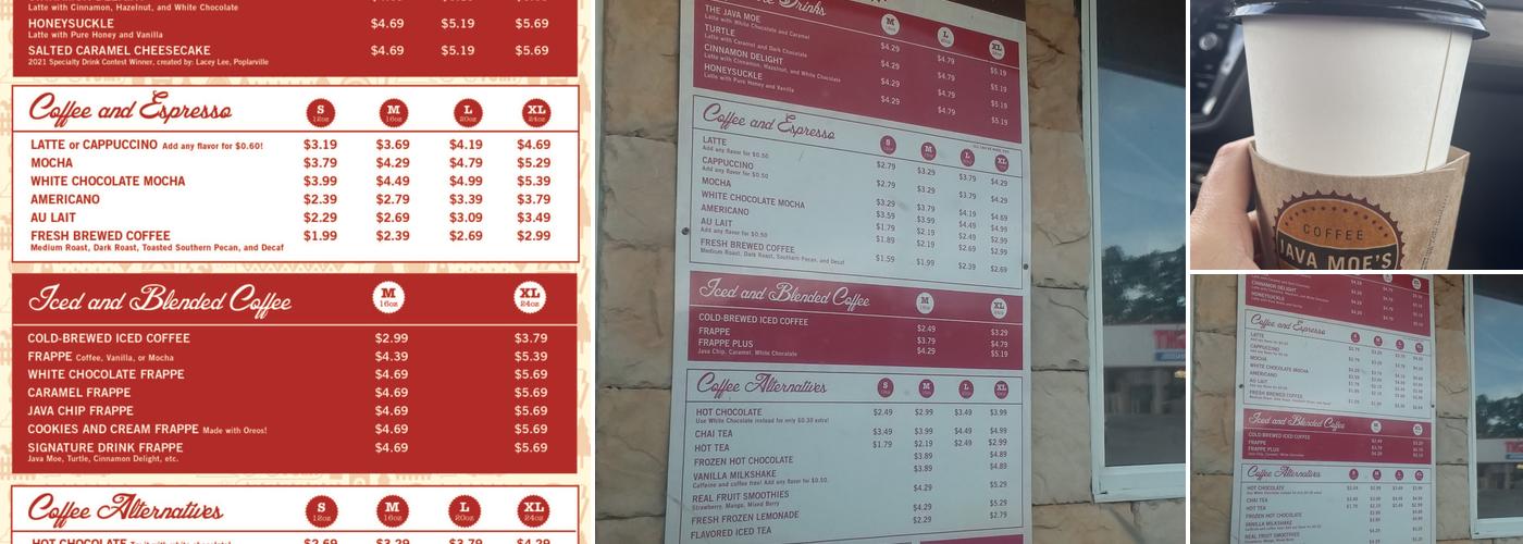 Java Moe's Coffee Company Menu