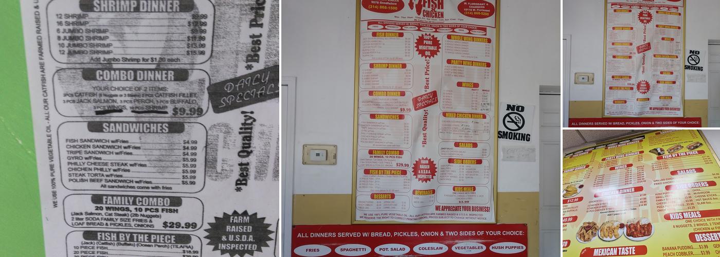 J J Fish & Chicken Menu