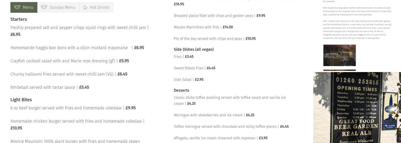 St Dunstans Inn Menu