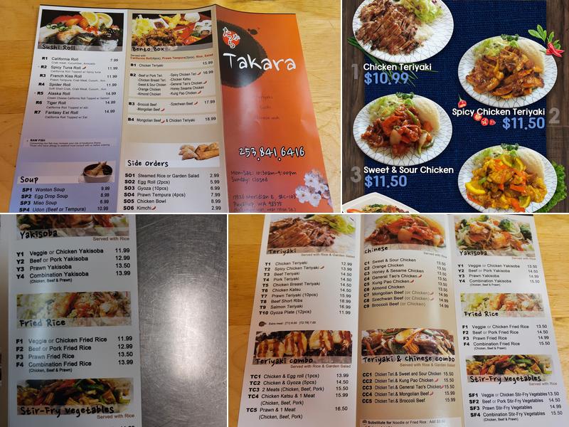 Takara Teriyaki Menu