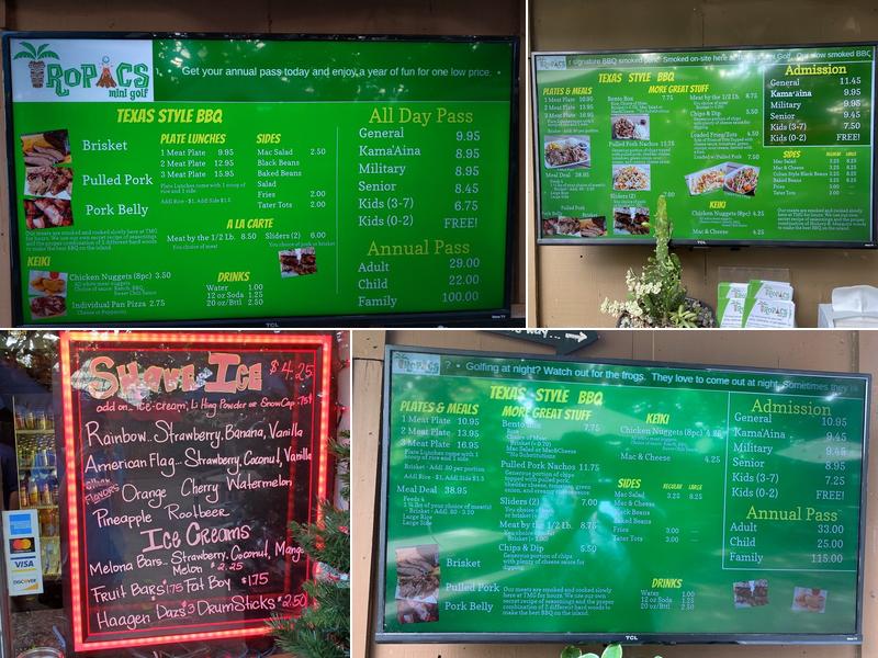Tropics Mini Golf Menu