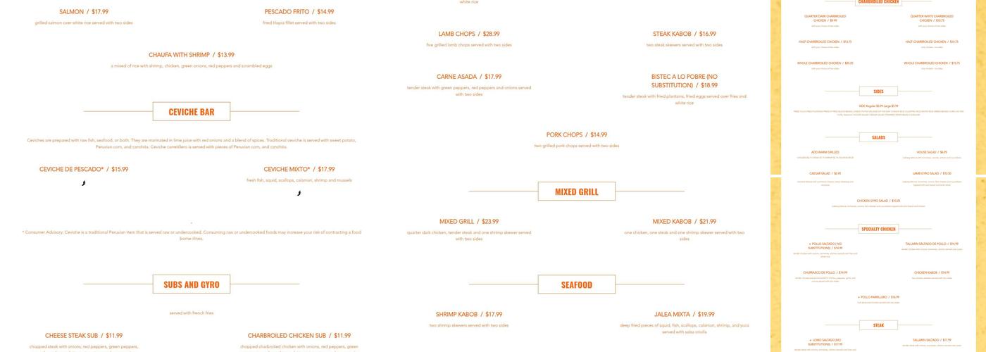 Miski Peruvian Charbroiled Chicken Menu